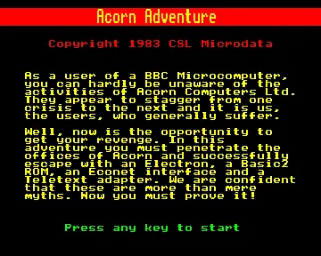 Acorn Adventure (1983)(CSL Microdata)[a][ACORNAD] screen shot title